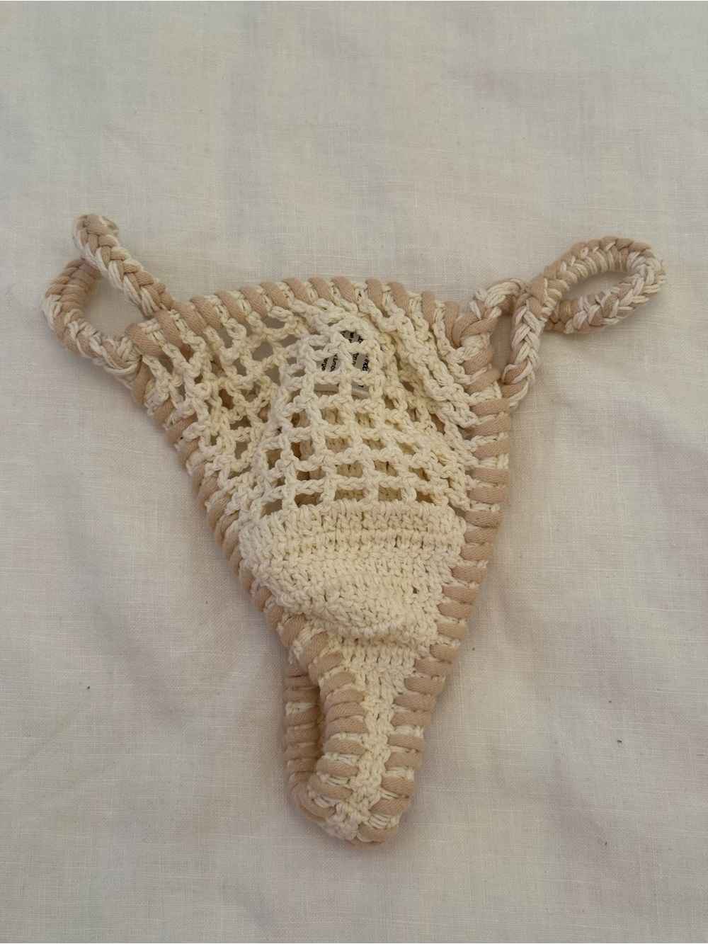ANDI BAGUS Crochet Bikini Bottom in Cream and Tan Trim